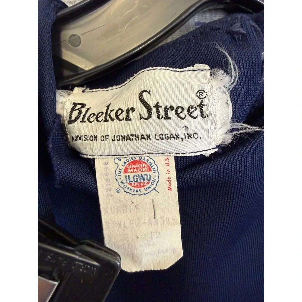 Vintage Mod 1970s Bleeker Street Maxi Dress Jacket Navy Blue Geometric Womens 12 - Picture 3 of 16